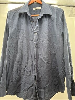 Calvin Klein Navy Textured Long-Sleeve Button-Up Shirt